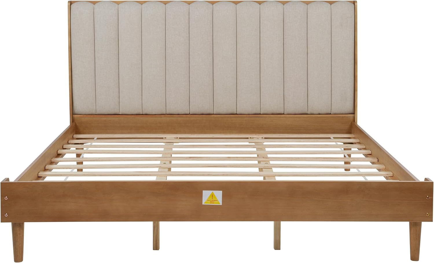 JIVOIT King Size Platform Bed with Piano Key Style Upholstered Headboard, Wood Bed with Strengthened Bed Frame, Wood Slats Support, No Box Spring Needed