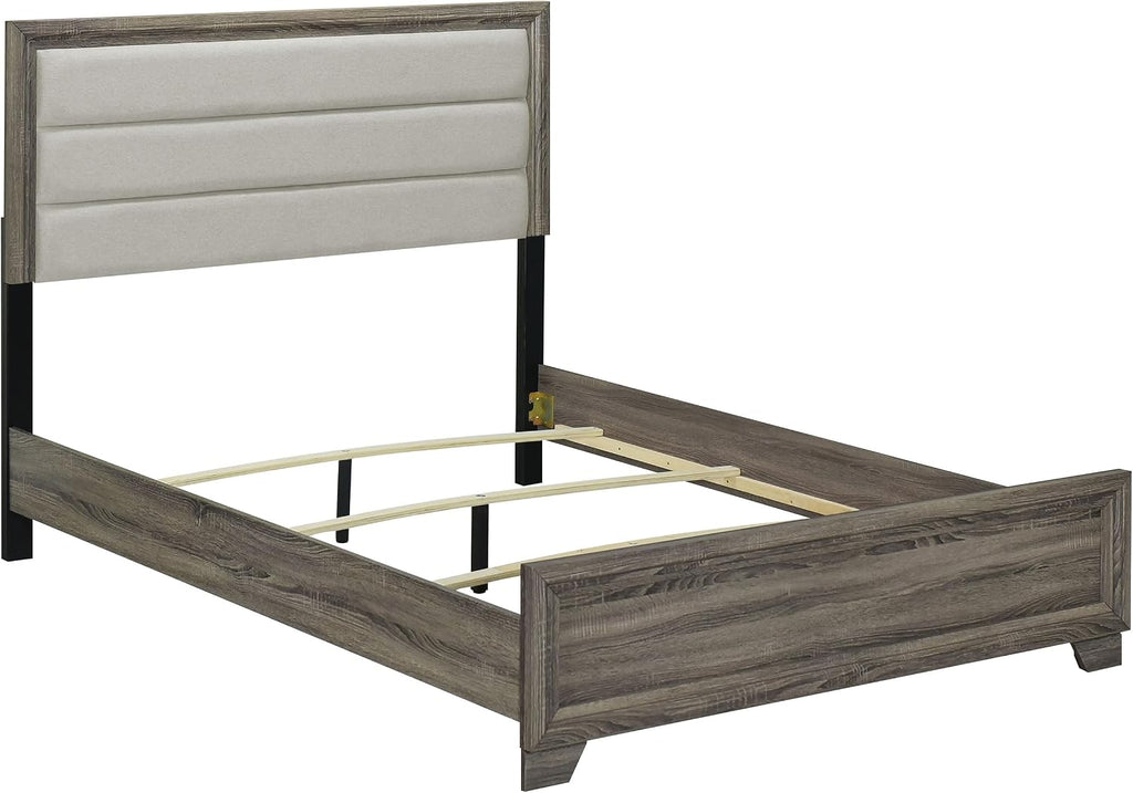 Coaster Home Furnishings Wright Transitional 4-Piece Bedroom Set Fabric Upholstered Queen Size Panel Bed Frame 52-inch Headboard Brown Oak 223341Q-S4