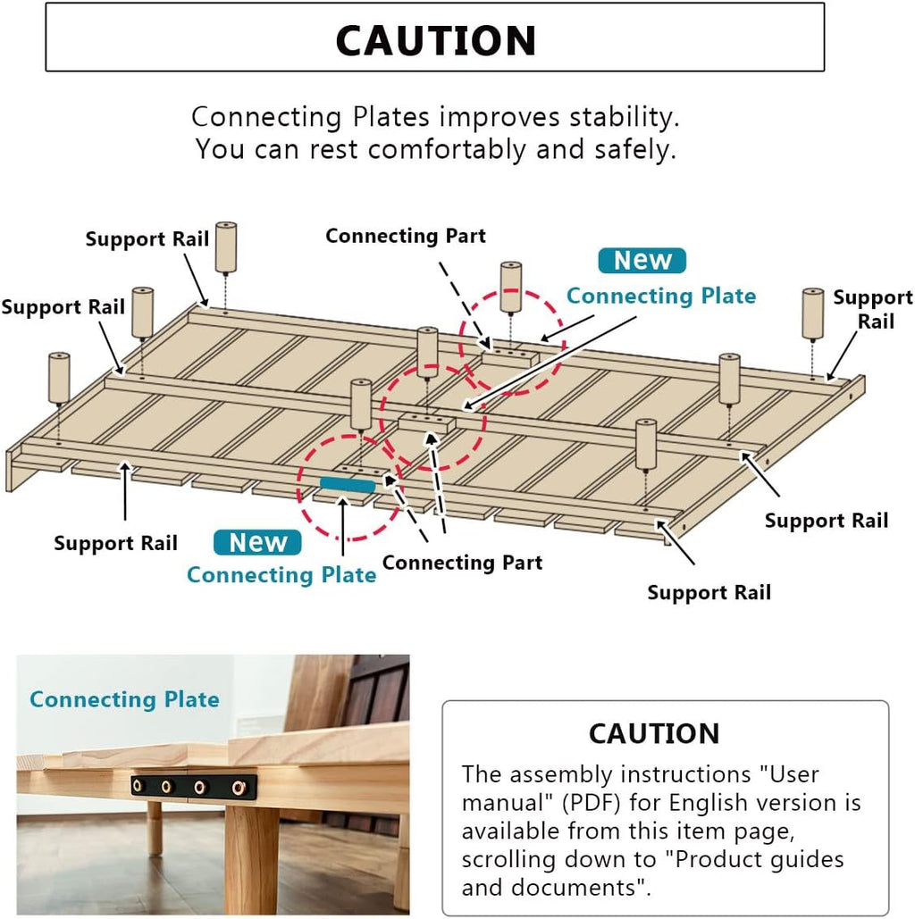 EMOOR Wood Slatted Floor Bed Frame OSMOS Full for Japanese Futon Mattress Solid Pine (Earth-Natural), Height Adjustable (2/7/12in) Tatami Mat