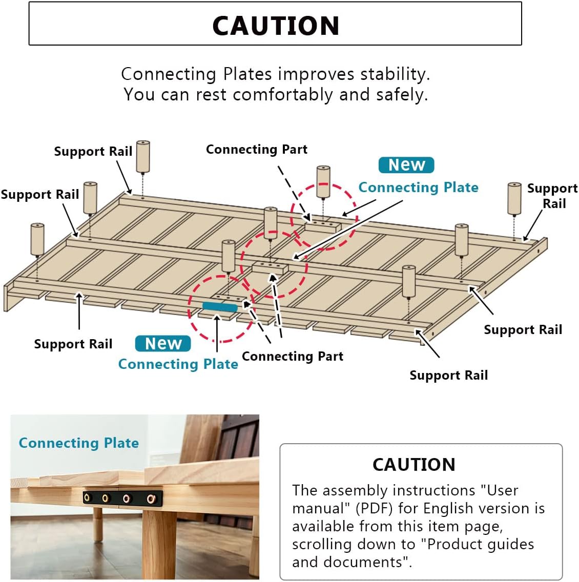 EMOOR Wood Slatted Floor Bed Frame OSMOS Queen for Japanese Futon Mattress Solid Pine (Earth-Natural), Height Adjustable (2/7/12in) Tatami Mat
