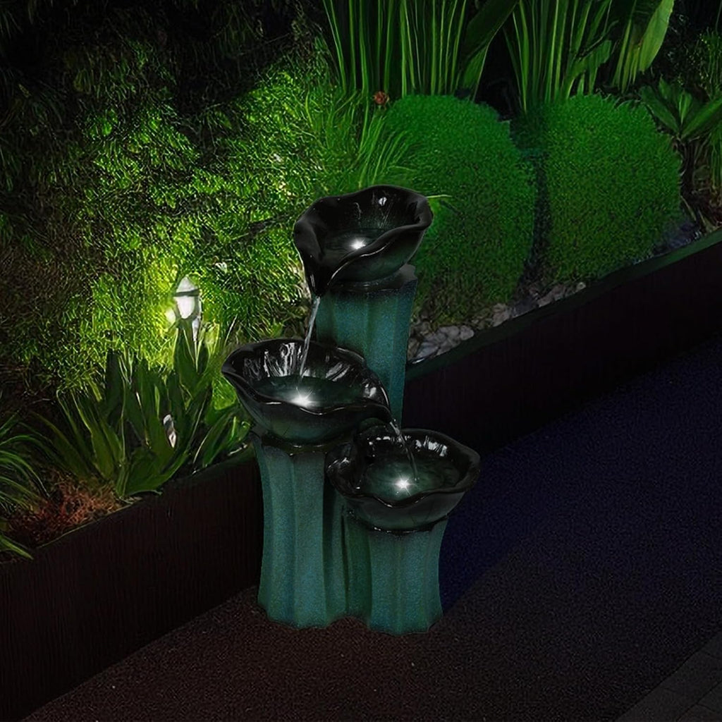 Ferrisland 3 Tiered Outdoor Big Waterfall 22' H Lotus Leaf Indoor Outdoor Freestanding Relaxing Water Fountain, Garden Backyard Decking Home Decor, Gift Ideas (Lotus)
