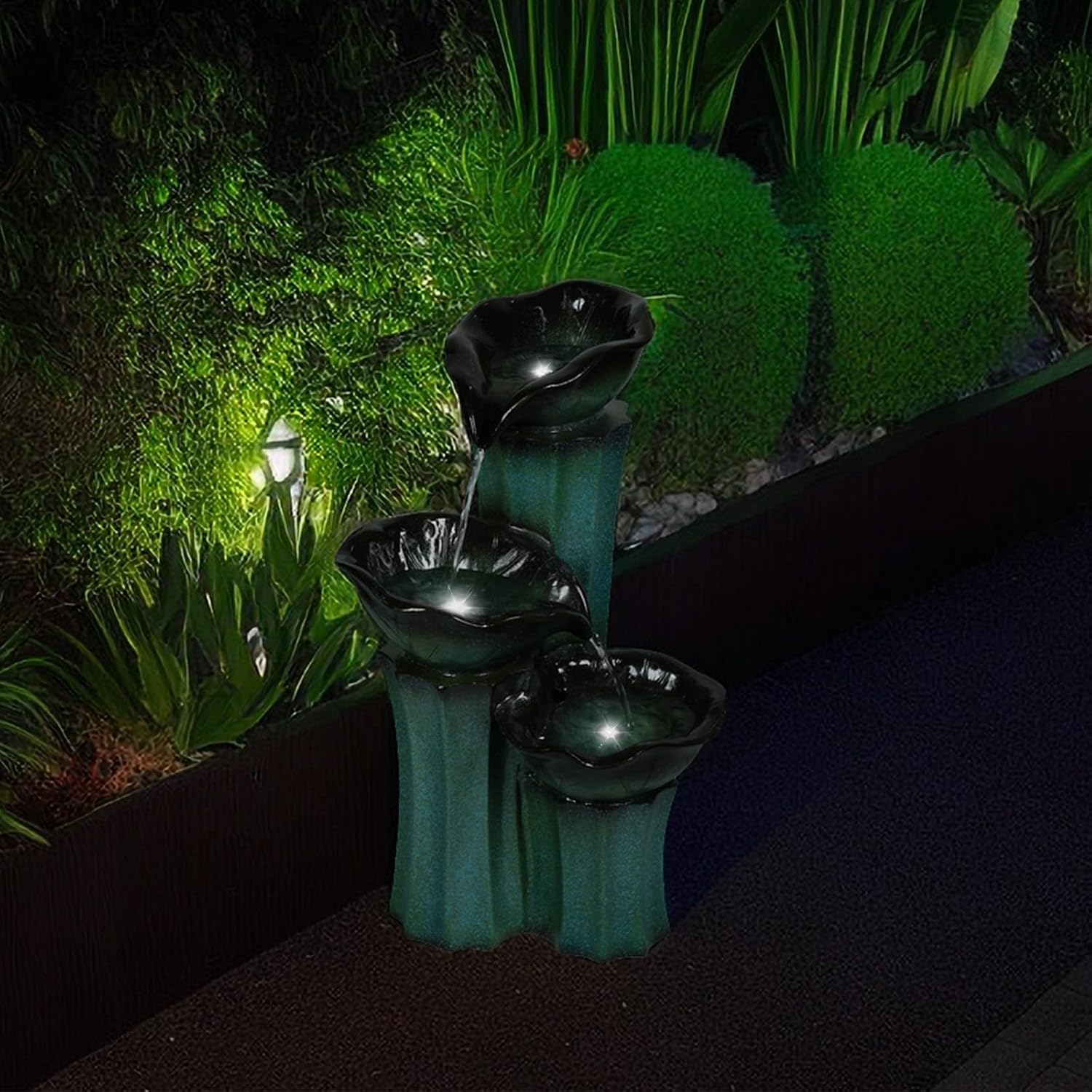 Ferrisland 3 Tiered Outdoor Big Waterfall 22' H Lotus Leaf Indoor Outdoor Freestanding Relaxing Water Fountain, Garden Backyard Decking Home Decor, Gift Ideas (Lotus)