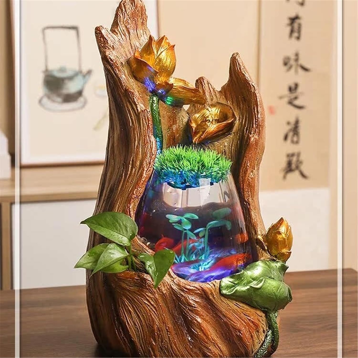 Tabletop Fountain Waterfall Tabletop Fountain Small Home Desktop Fish Tank Water Circulation Ornaments