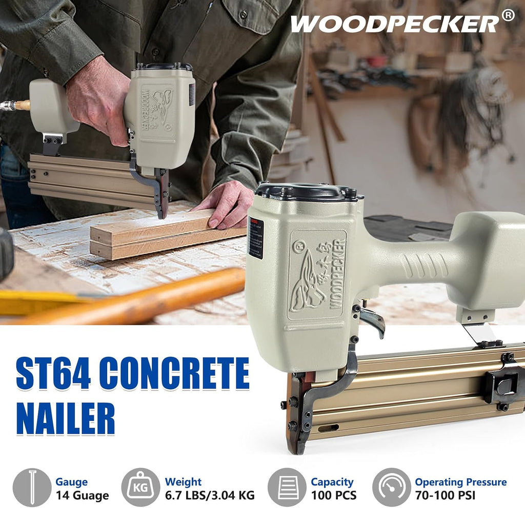 WOODPECKER ST64 Pneumatic Concrete T Nailer Kit with 2-Inch (50mm) T Nails × 800PCS