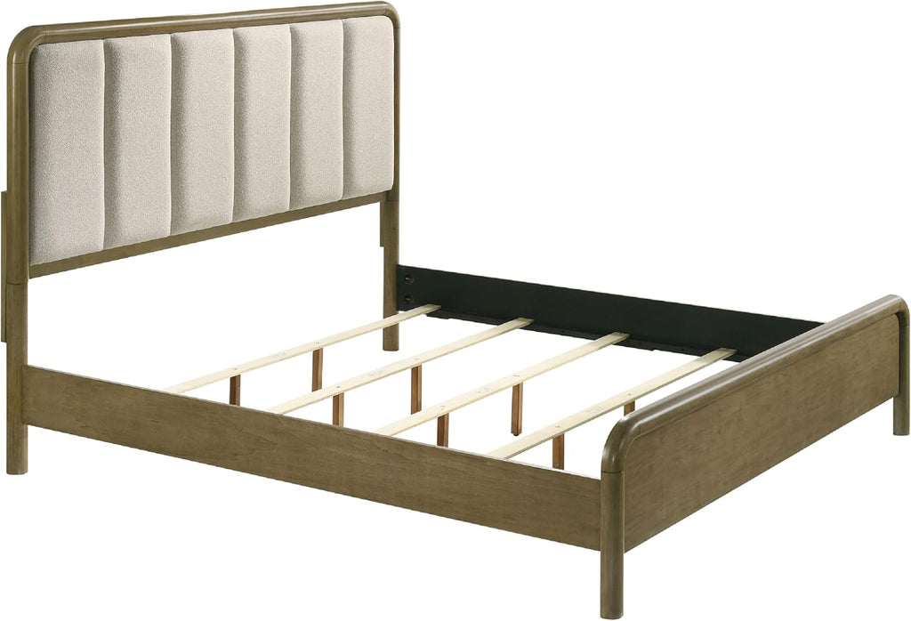 Benzara Deon 5 Piece Queen Bedroom Set, Upholstered Headboard, Brown Hardwood