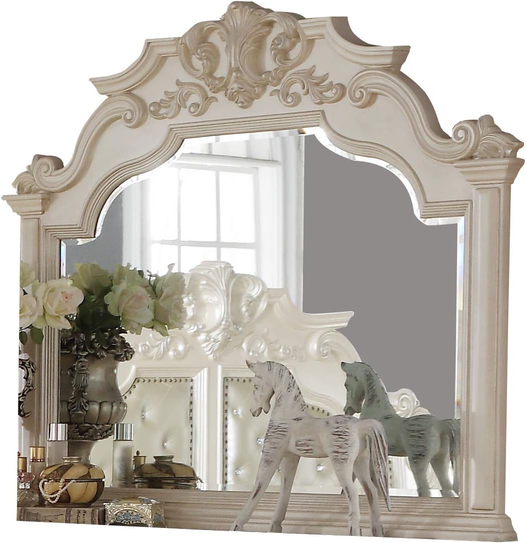 First of a Kind Victoria Off White Traditional 5 Piece Queen Bedroom Set with Upholstered Tufted Headboard Elegant European Inspired Design Coordinated Furniture Collection