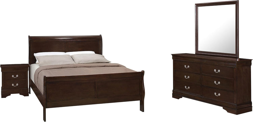 Coaster Home Furnishings Louis Philippe 4-piece Bedroom Set Full Size Traditional Wooden Sleigh Bed Frame 47-Inch Panel Headboard Nightstand Dresser and Mirror Cappuccino Brown 202411F-S4