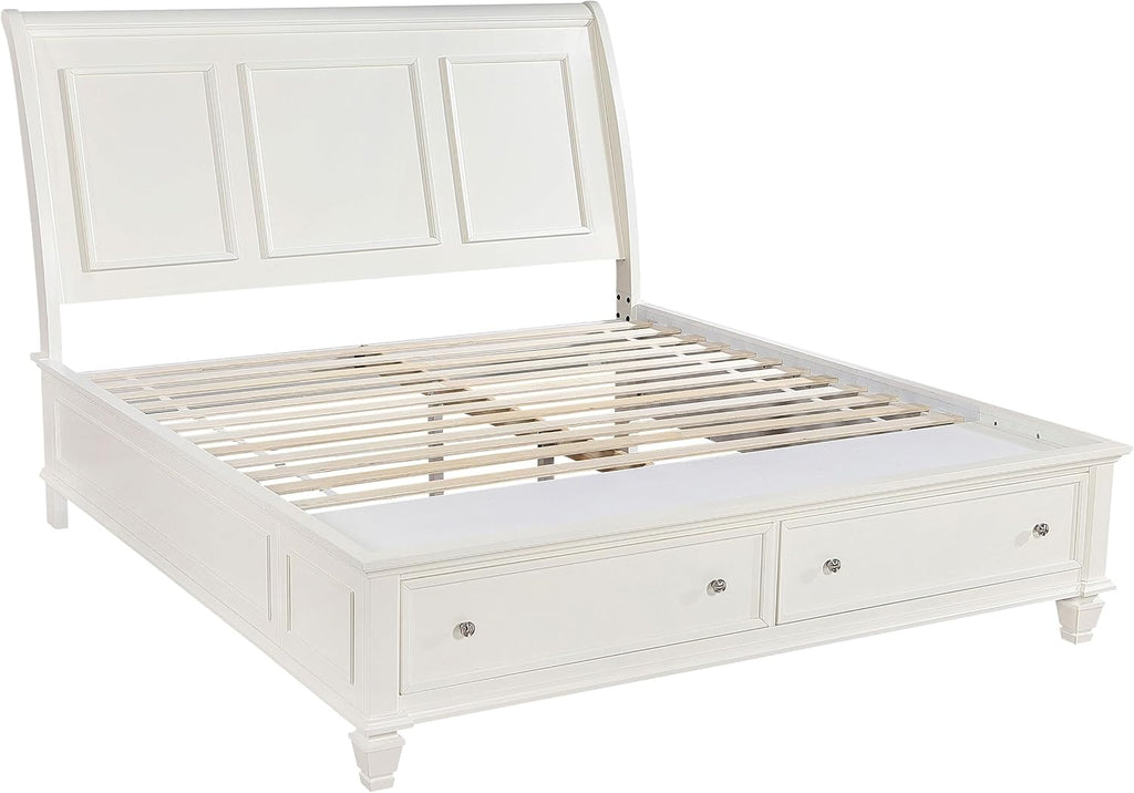 Coaster Home Furnishings Sandy Beach Coastal 5-Piece Bedroom Set Eastern King Size Storage Panel Bed Frame 57-inch Headboard Cream White 201309KE-S5