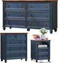 Farmhouse Dressers & Night Stand Set of 3, Wood 54' Wide 6 Drawer Dresser & 35.5'Tall Chest of Drawers, 18' with Charging Station Nightstand, Bedroom Furniture Dresser Set for Home Living Room Hallway
