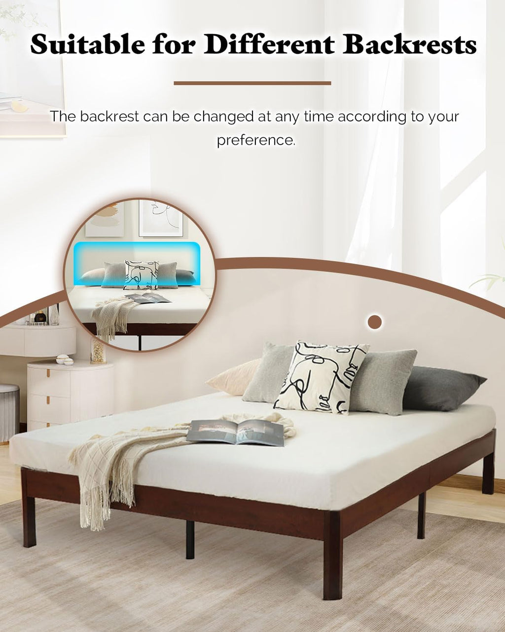 14 inch Sturdy Heavy Duty Wood Bed Frames with Wooden Slats, Queen Size Platform Bed Frame, Natural Classic Design, Easy Set Up, Storage Space Under-Bed, No Box Spring Needed (Queen)