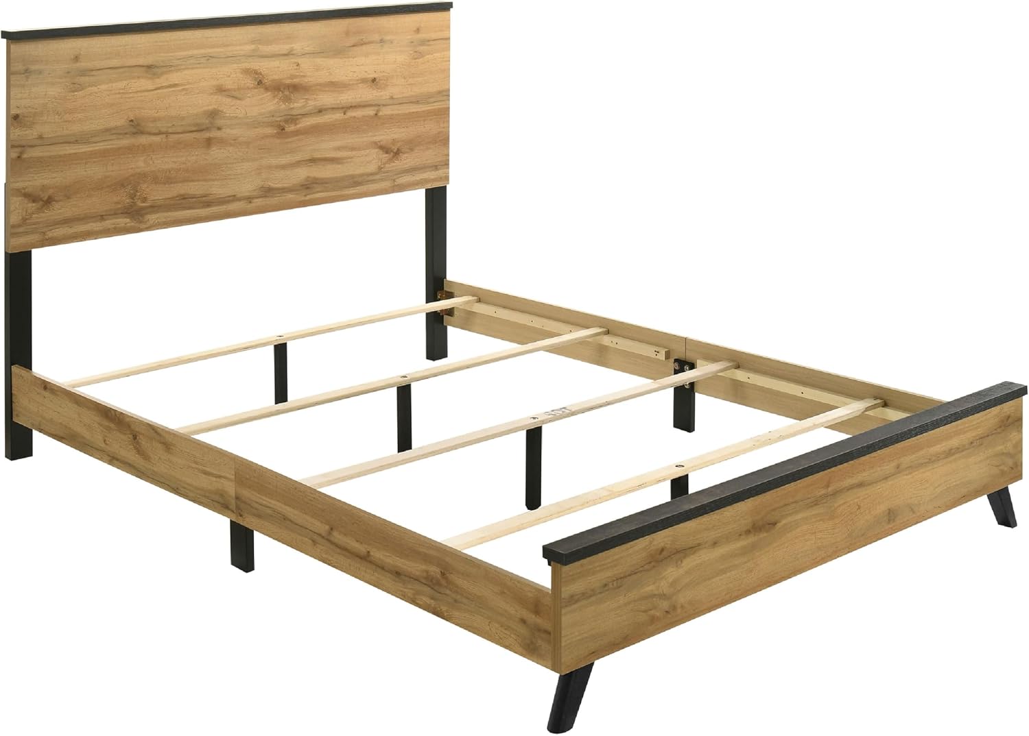 Benzara Wemy 5 Piece Queen Size Bed Set, Rustic Brown Pine Wood, Tapered Legs