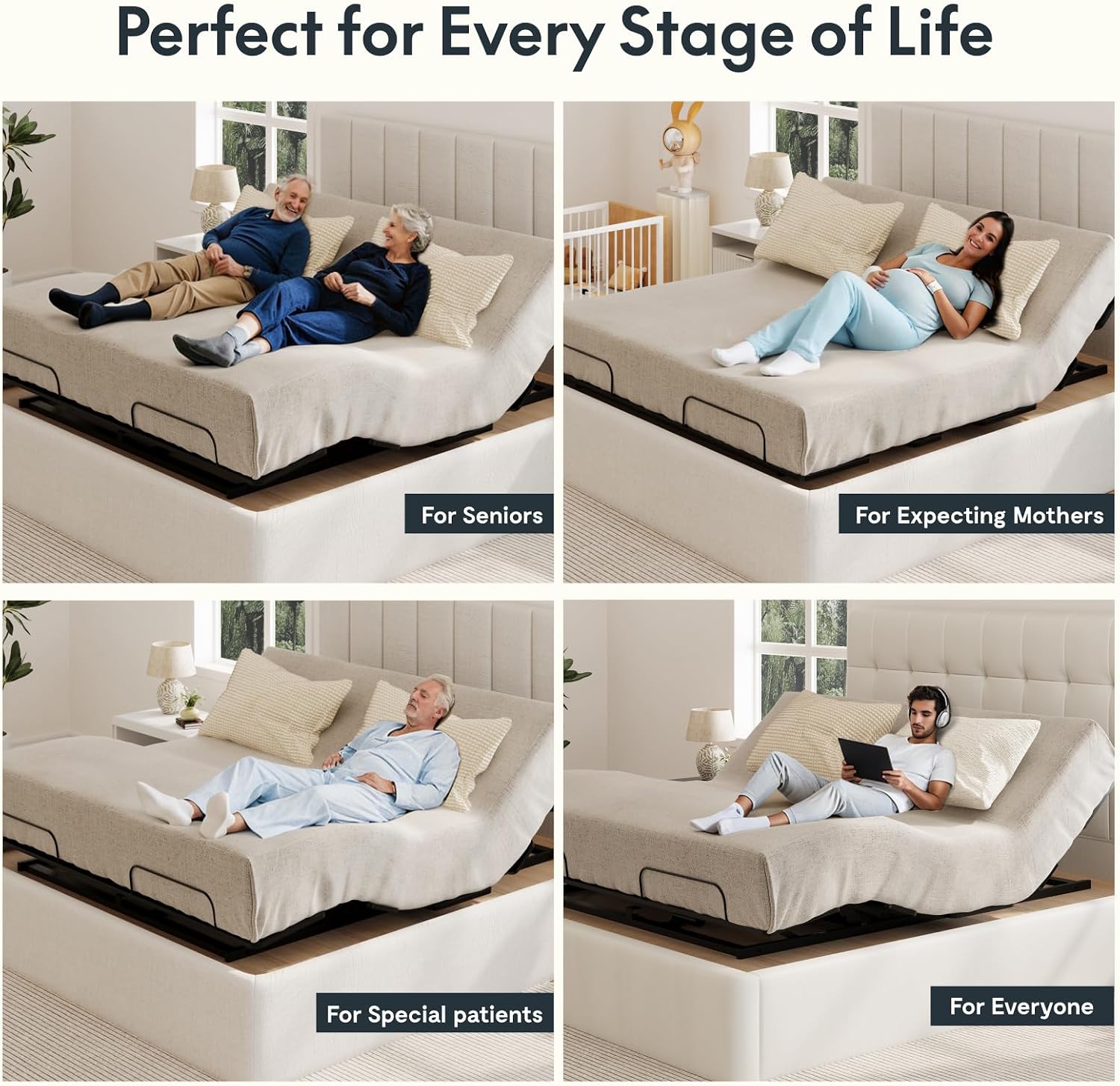 FLEXISPOT S3K-Lite King Size Adjustable Bed Frame Base, Zero Clearance, Independent Head & Foot Incline, Zero Gravity, Wireless Remote, 12'' Legs, Easy Assemble, 5-Year Warranty, 750 lbs.