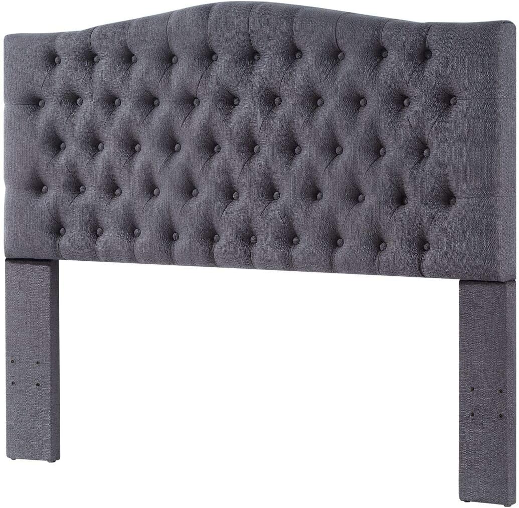 24KF Upholstered Tufted Button Linen Fabric Headboard,Comfortable Fashional Headboard Queen/Full Size,Dark Gray