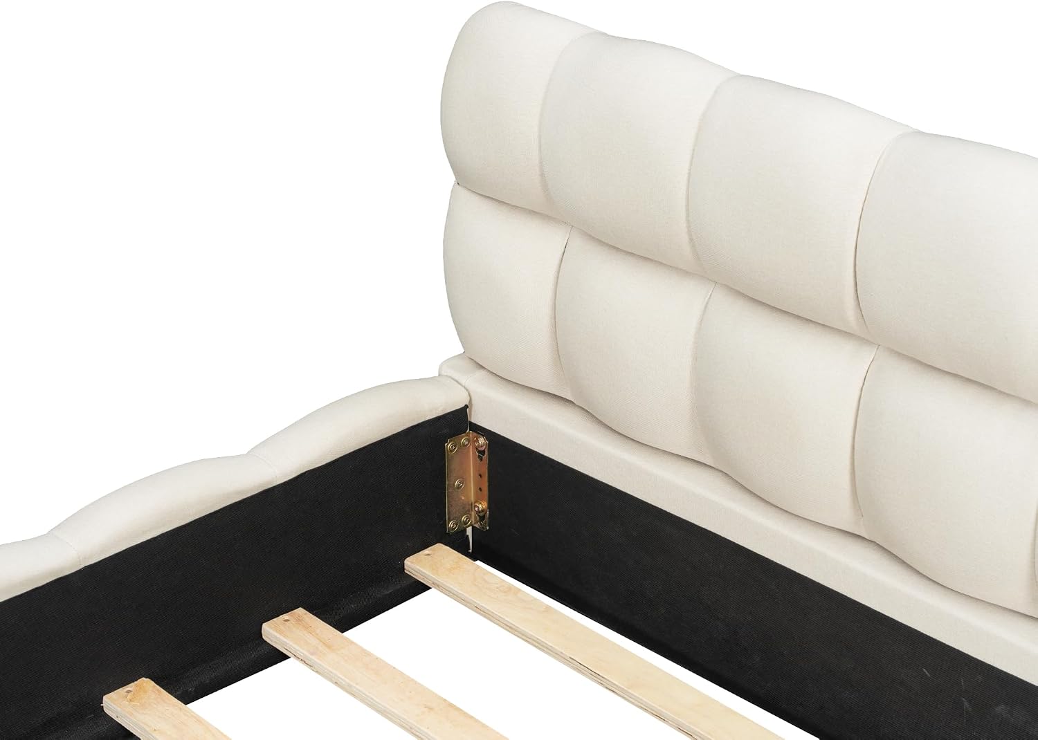 King Size Upholstered Platform Bed with Thick Fabric, Solid Wood Grounded Bed Frame with Cloud Soft Headboard, Modern Low Profile Design for Bedroom, No Box Spring Needed (Beige-X281)