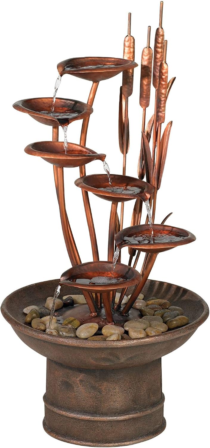 Ashton Water Lilies and Cat Tails 33' High Large Asian Indoor Outdoor Cottage Core Decor Resin Floor Fountain Standing Waterfall Tiered Water Feature for Outside Garden Patio Yard - John Timberland