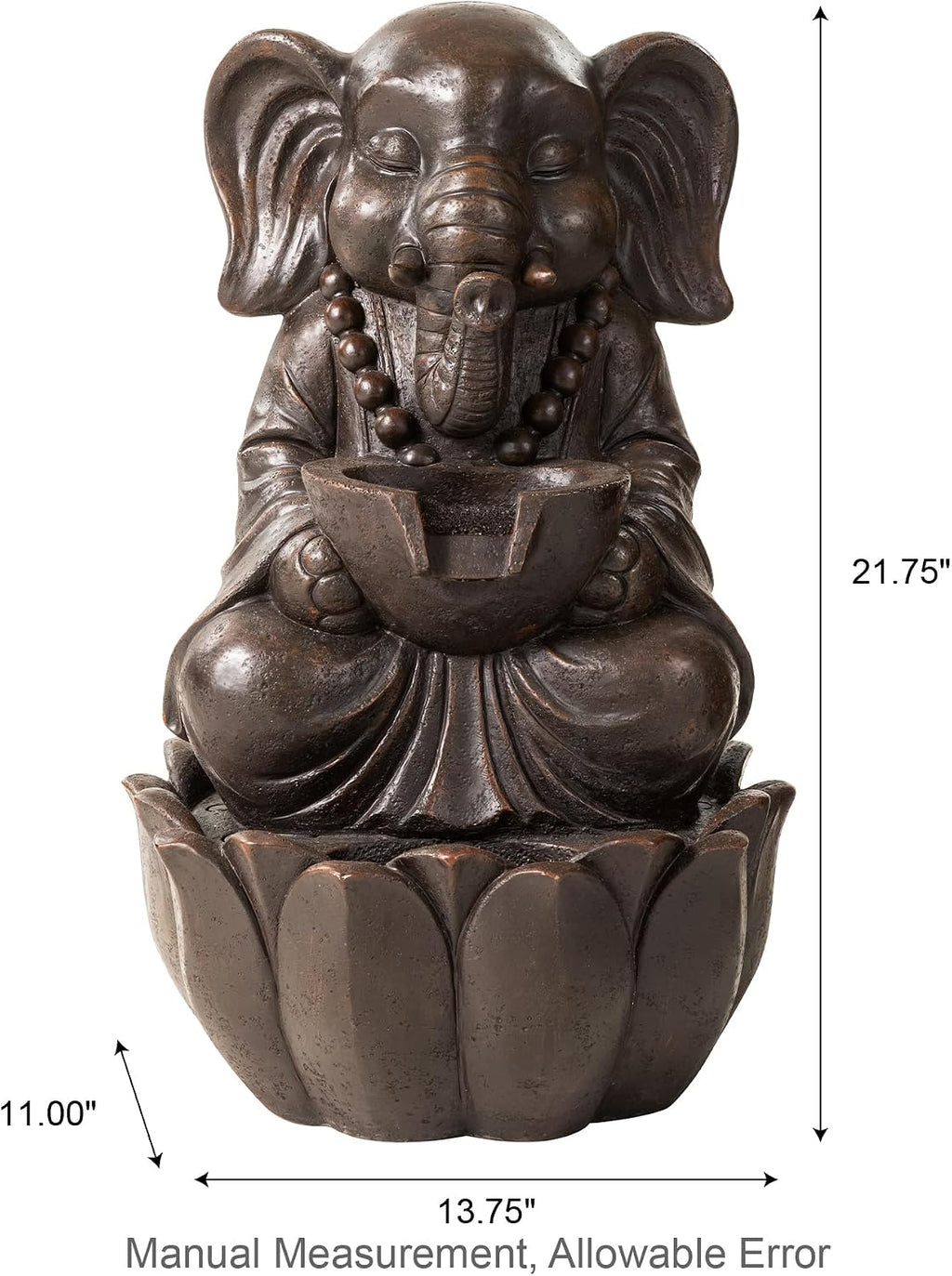 Glitzhome Outdoor Fountains, Water Fountains Outdoor with Lights&Pump, 21.75' H 2-Tiered Zen-Style Bronze Polyresin Elephant Garden Fountain Floor Standing Waterfall for Patio, Porch, or Yard Decor
