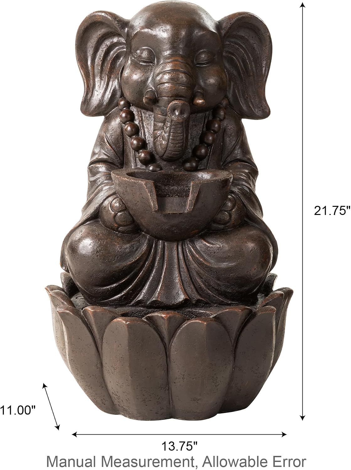 Glitzhome Outdoor Fountains, Water Fountains Outdoor with Lights&Pump, 21.75' H 2-Tiered Zen-Style Bronze Polyresin Elephant Garden Fountain Floor Standing Waterfall for Patio, Porch, or Yard Decor