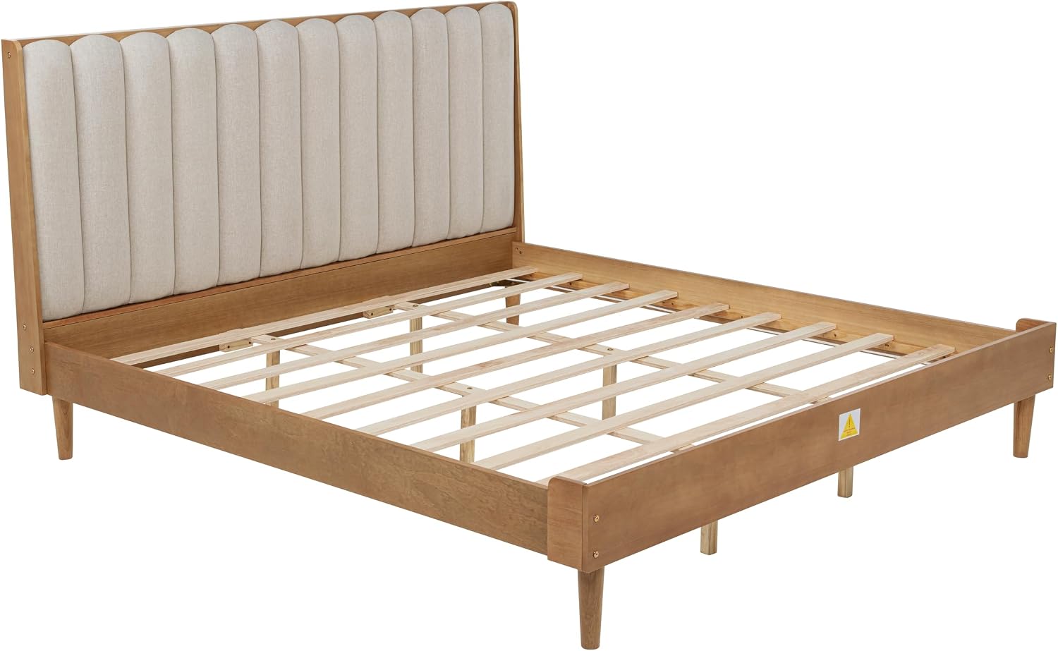 JIVOIT King Size Platform Bed with Piano Key Style Upholstered Headboard, Wood Bed with Strengthened Bed Frame, Wood Slats Support, No Box Spring Needed
