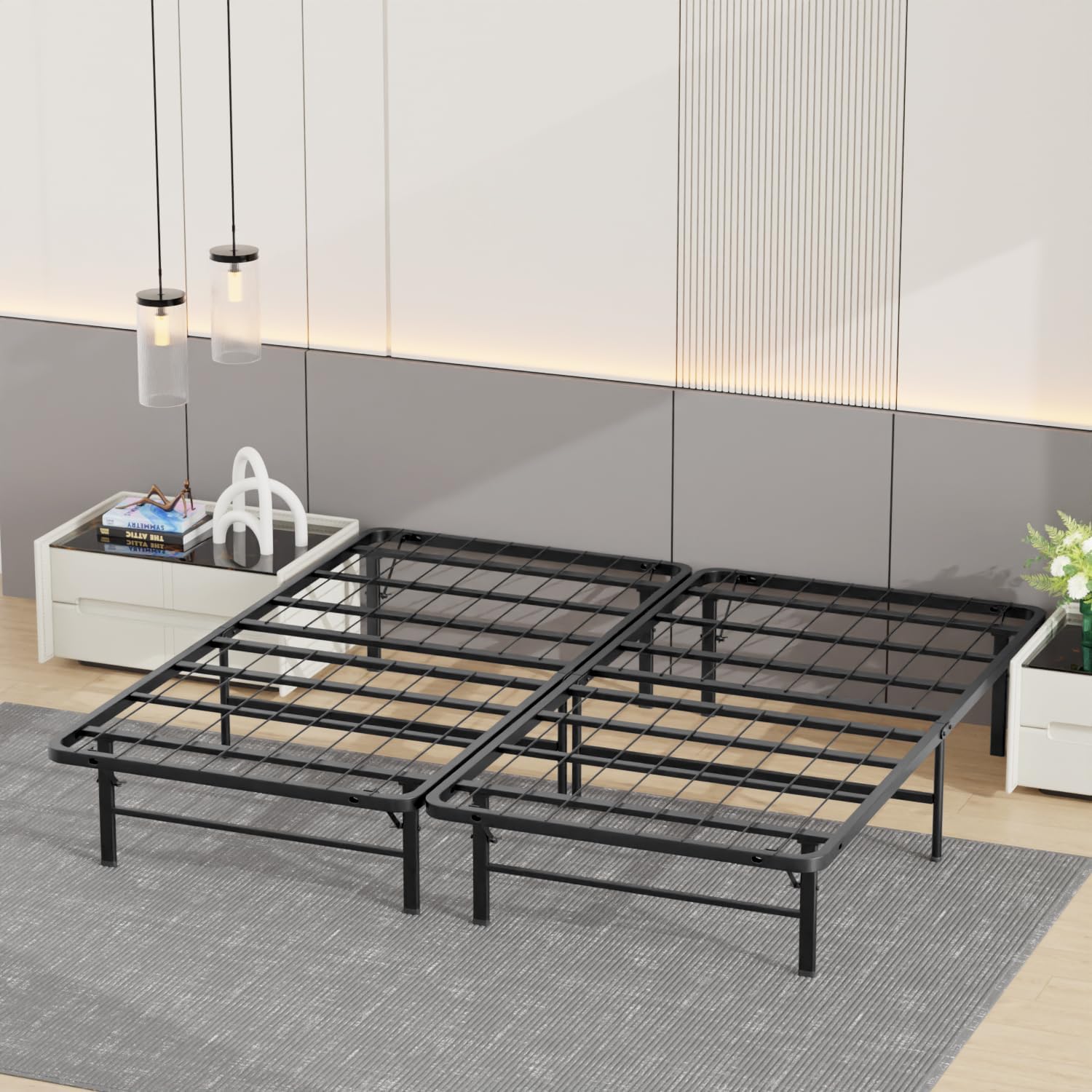BestMassage | King Bed Frame | Metal | Heavy Duty Steel Slats with 12 Legs | Foldable | Sturdy, No Box Spring Needed | Easy to Assemble with Under-Bed Storage | Furniture for Home, Dorms