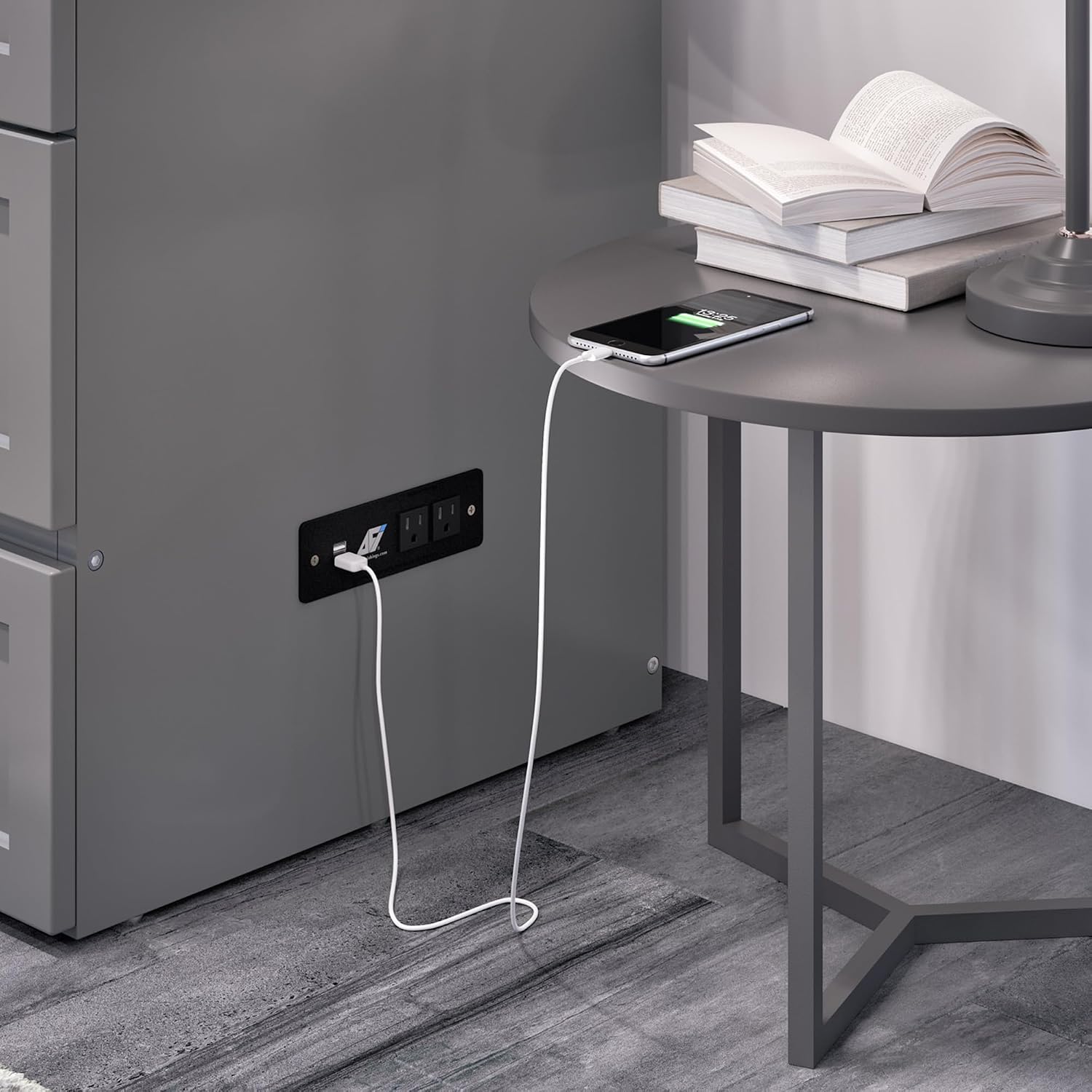 AFI, Northfield Murphy Bed Chest Twin XL with 6' Mattress, Storage Drawer & Built-in USB Charger, Grey