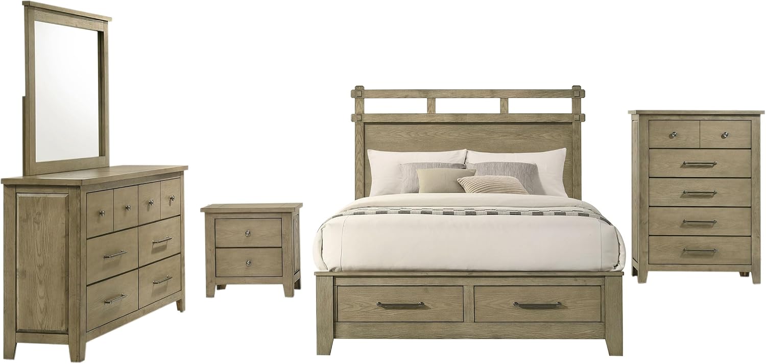Coaster Home Furnishings - Hazlewood - Wood - 5-Piece Bedroom Set with Storage Bed, Rustic Style, Oak Grain and Round Knobs - Bedroom - Queen Size - Vineyard Oak - 207530Q-S5