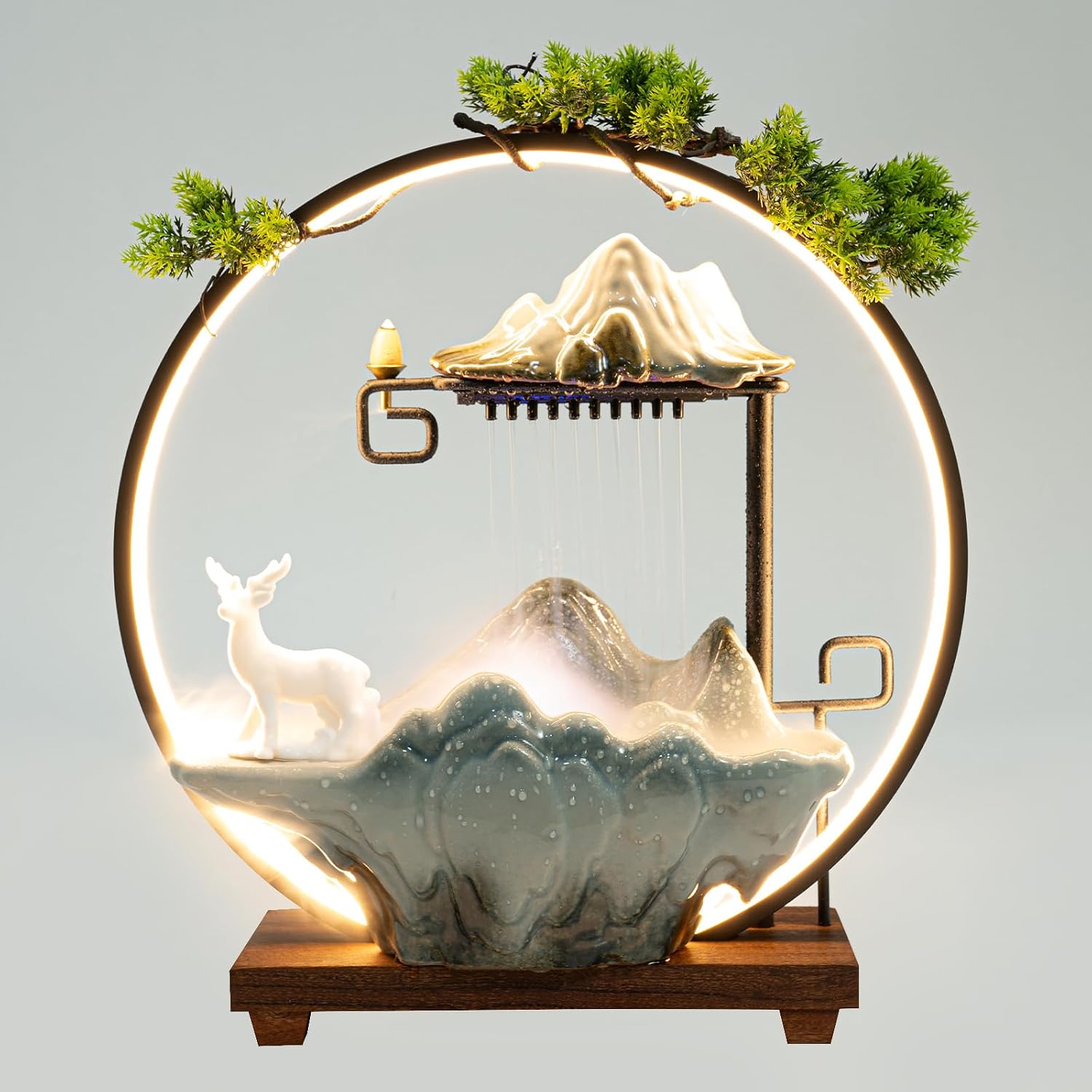 Indoor Tabletop Waterfall Ornament, Rockery Stream Tabletop Fountain, Waterfall Fountain Ornament for Home Office Decor or Home Office Bedroom Decoration