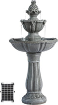 XBrand 36.2' Solar Powered 2-Tier Outdoor Water Fountain, Resin Fountain with Solar Panel Pump, Gray
