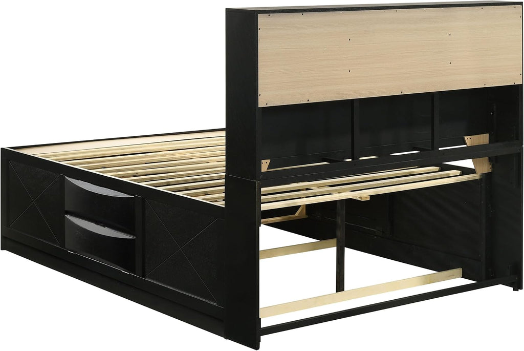 Coaster Home Furnishings Briana Transitional 4-Piece Bedroom Set Queen Size Storage Bookcase Bed Frame 56-inch Headboard Black 202701Q-S4