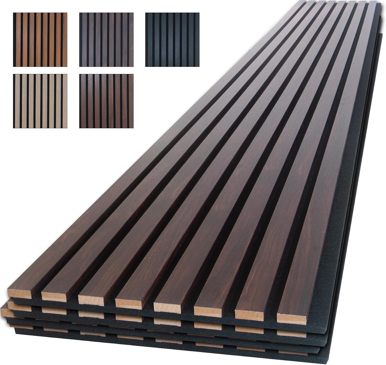 NeatiEase Wood Panels for Wall, 4-Piece 96' x 12.6' Soundproof Wood Slat Wall Panel for Interior Wall Decor Noise Cancelling, Wood Acoustic Wall Panels, Sound Absorbing Panel (Dark Walnut)