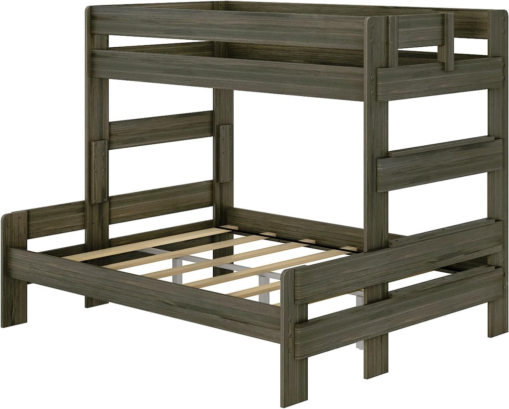 Max & Lily Bunk Bed, Twin XL-Over-Queen Bed Frame For Kids, Solid Wood Bunk Bed for Kids, No Box Spring Needed, Barnwood Brown