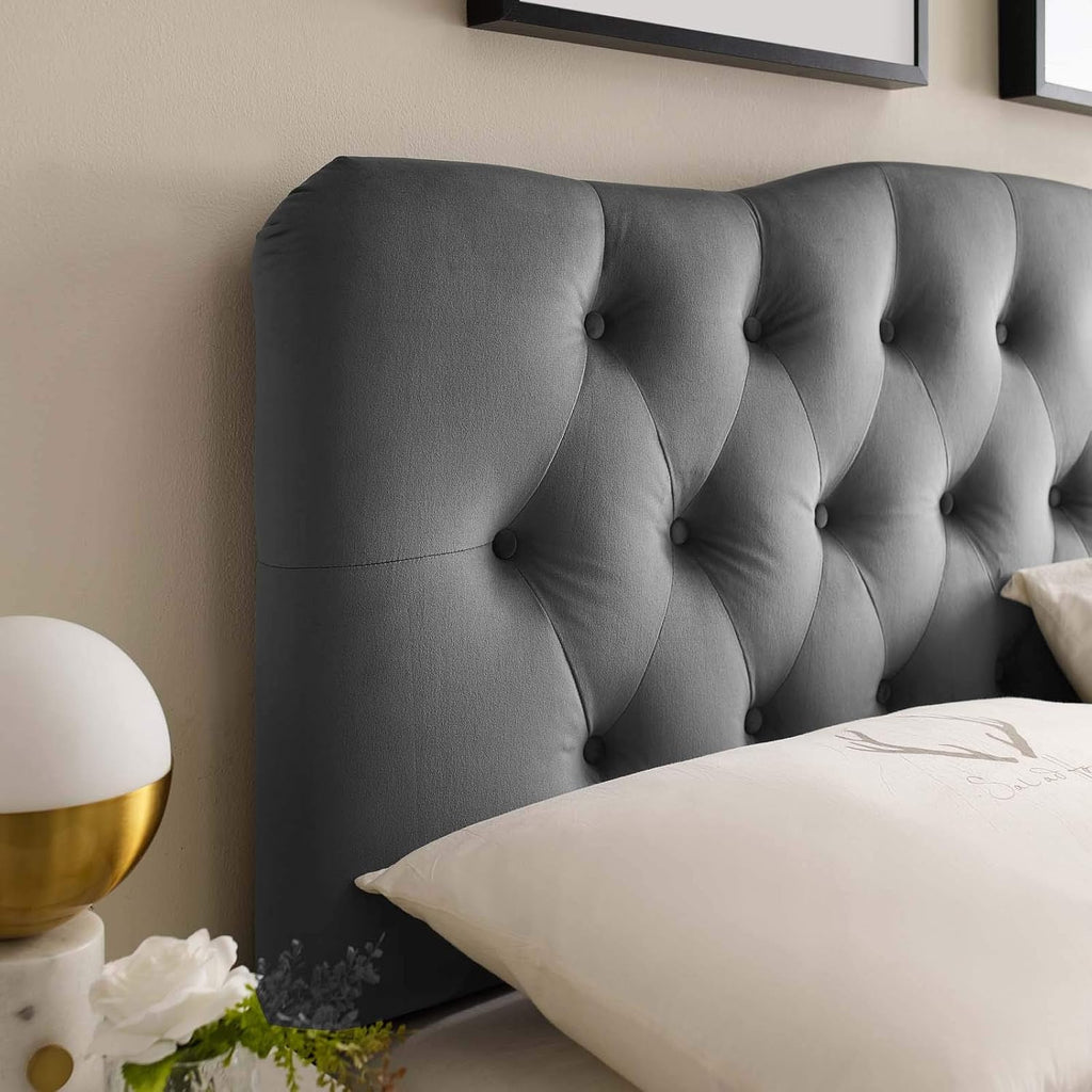 Modway Annabel Diamond Tufted Performance Velvet Queen Headboard in Gray