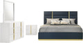 Coaster Home Furnishings - INES - Wood - 4-Piece Bedroom Set with Upholstered Bed and Flat Drawer Fronts - Bedroom - Queen Size - White High Gloss and Navy - 223091NVYQ-S4