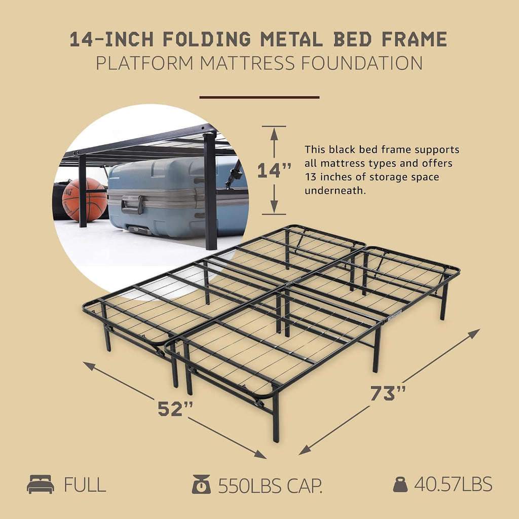Hercules Folding Metal Bed Frame, 14 Inch Platform Mattress Foundation, Full