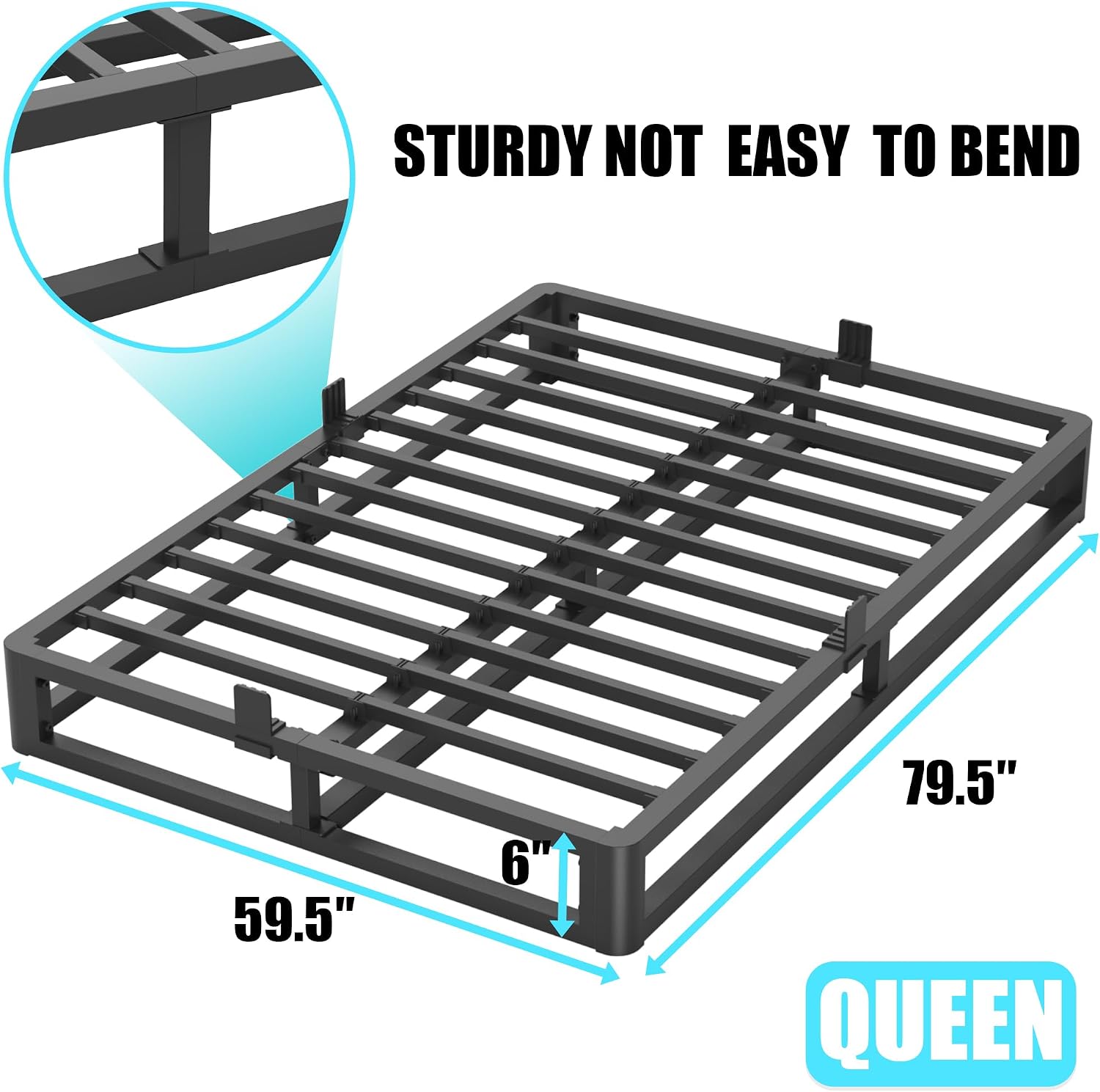 Firpeesy 6 Inch Queen Bed Frame with Round Corner Edges, Low Profile Queen Metal Platform Bed Frame with Steel Slat Support, No Box Spring Needed/Easy Assembly/Noise Free Mattress Foundation