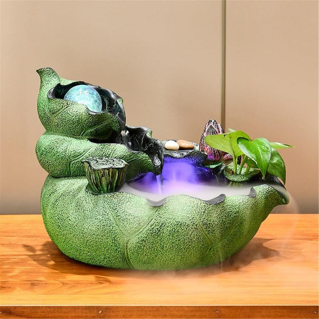 Tabletop Fountain Waterfall Indoor Fountain Chinese Style Lotus Leaf and Flowing Water Ornaments Circulating(Large)