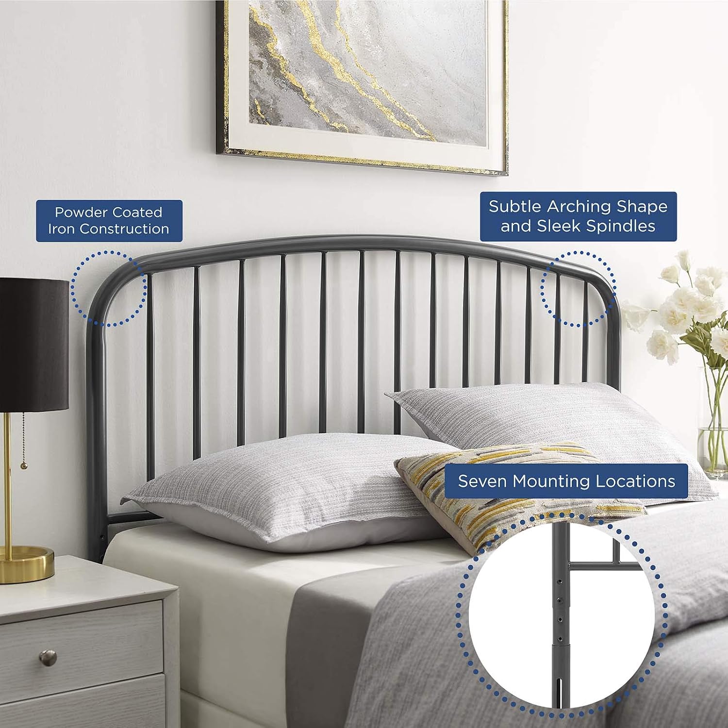 Modway MOD-6150-GRY Nova Queen Metal Headboard, Gray