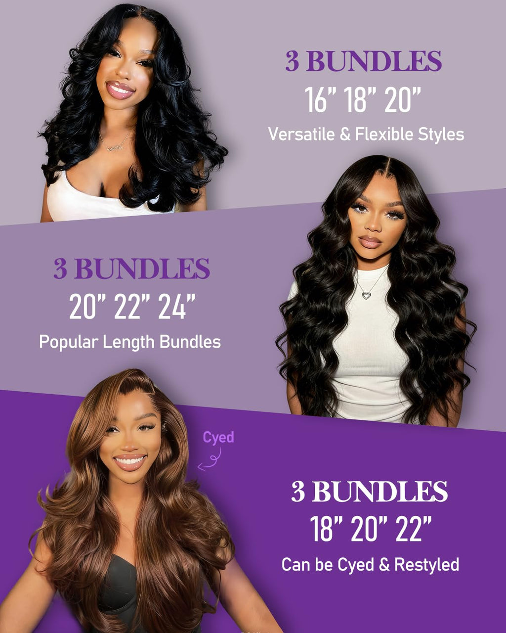 IVA 16A Body Wave Bundles Human Hair, 100% Raw Human Hair Bundles 14 16 18 Inch, Triple Lifespan, No Tangle No Shedding, Repeated Washes Maintain Silky Texture