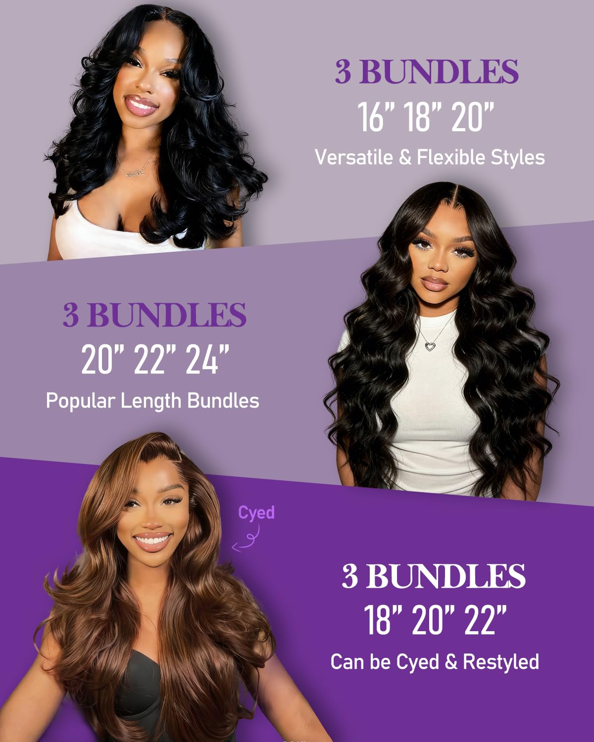 IVA 16A Body Wave Bundles Human Hair, 100% Raw Human Hair Bundles 14 16 18 Inch, Triple Lifespan, No Tangle No Shedding, Repeated Washes Maintain Silky Texture