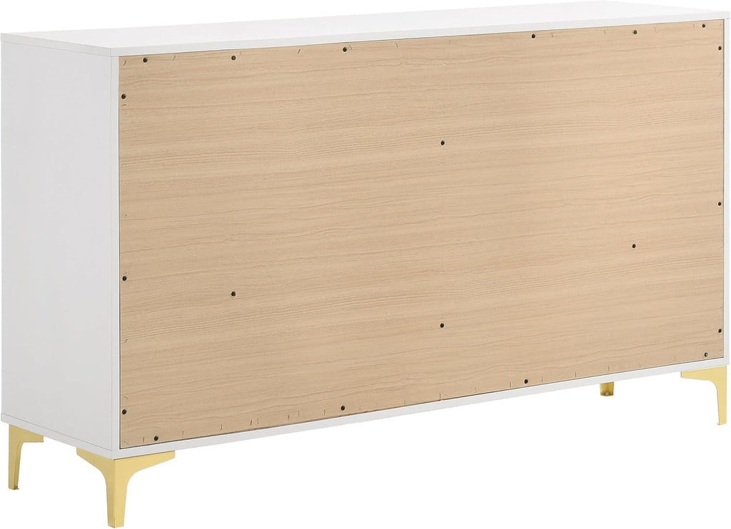 Coaster Home Furnishings Kendall 5-piece Modern Bedroom Set Eastern King Size Upholstered Tufted Bed Frame Velvet Upholstery Nightstand Dresser Mirror and Chest White 224401KE-S5