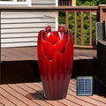 Ferrisland Solar Powered Water Fountain with LED Lights, 20' H Resin Red Vase Outdoor Freestanding Fountain with Pump, Bird Water Fountain & Water Falls for Outside Garden & Backyard Decking Décor