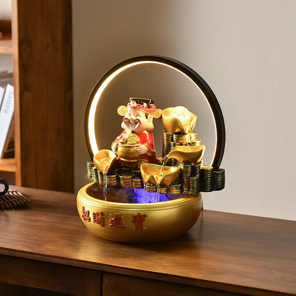 Desk Fountain Lucky Tabletop Fountain Waterfall Tabletop Electric Fountain Decoration with LED Lights Indoor Portable Tabletop Decoration Water Fountain Indoor(Large)