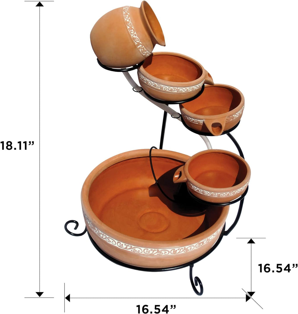 Koolscapes Solar-Powered 5-Tier Cascading Fountain, Terracotta Clay Pots, Self-Contained Water Feature, Low-Maintenance Outdoor Fountain for Deck Porch Balcony Garden Yard Pool Patio