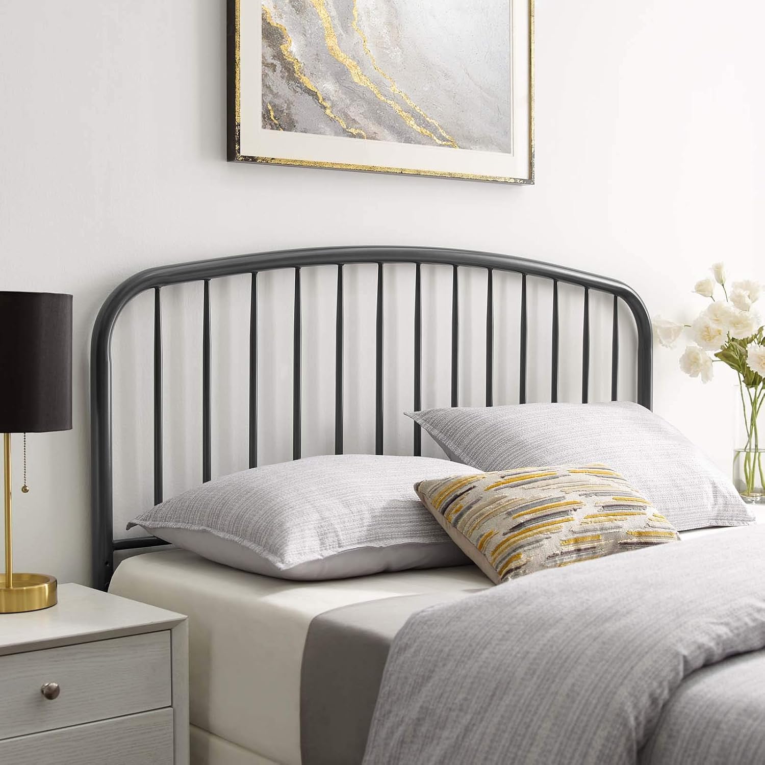 Modway MOD-6150-GRY Nova Queen Metal Headboard, Gray