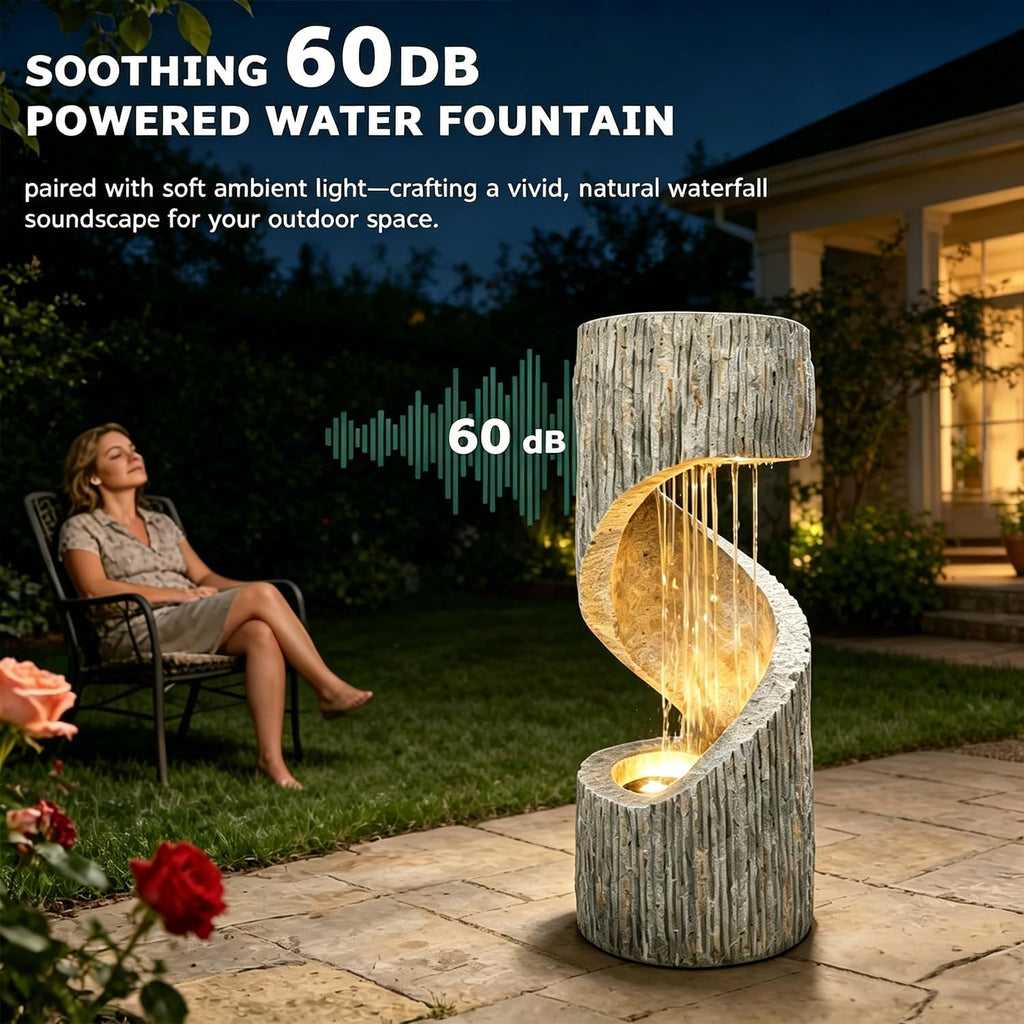 Outdoor Decorative Garden Fountain with LED Lights,39.4-inch High-Rotation Fountain Water Feature