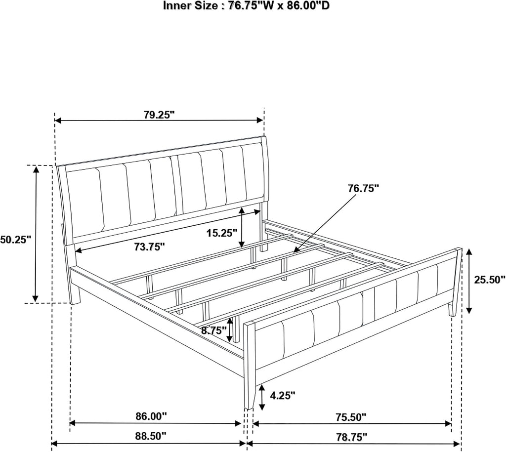 Coaster Home Furnishings Carlton Contemporary 5-Piece Bedroom Set Leatherette Upholstered California King Size Panel Bed Frame 51-inch Headboard Cappuccino 202091KW-S5