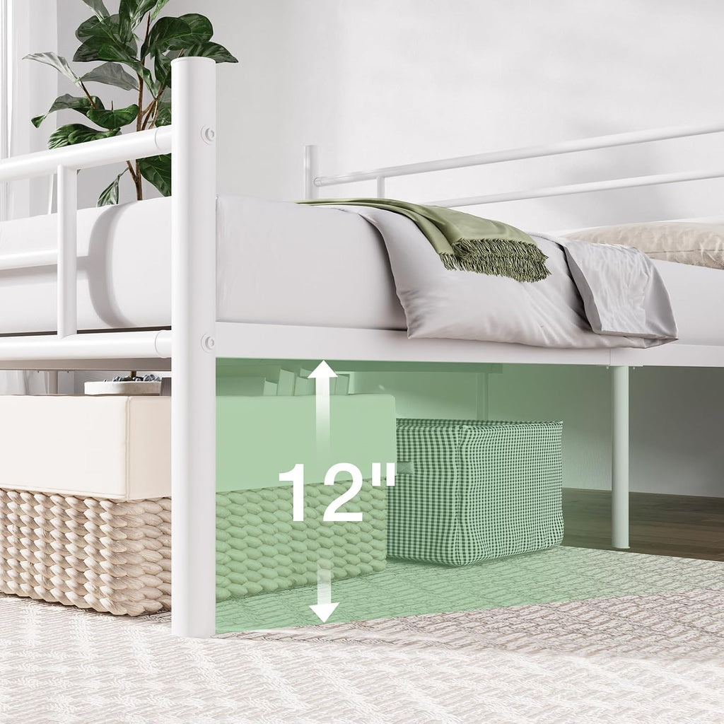 Novilla King Size Bed Frame with Headboard and Footboard, 14 Inch Metal Platform Bed Frame with Under Bed Storage, No Box Spring Needed, Strong Metal Slats Support, White
