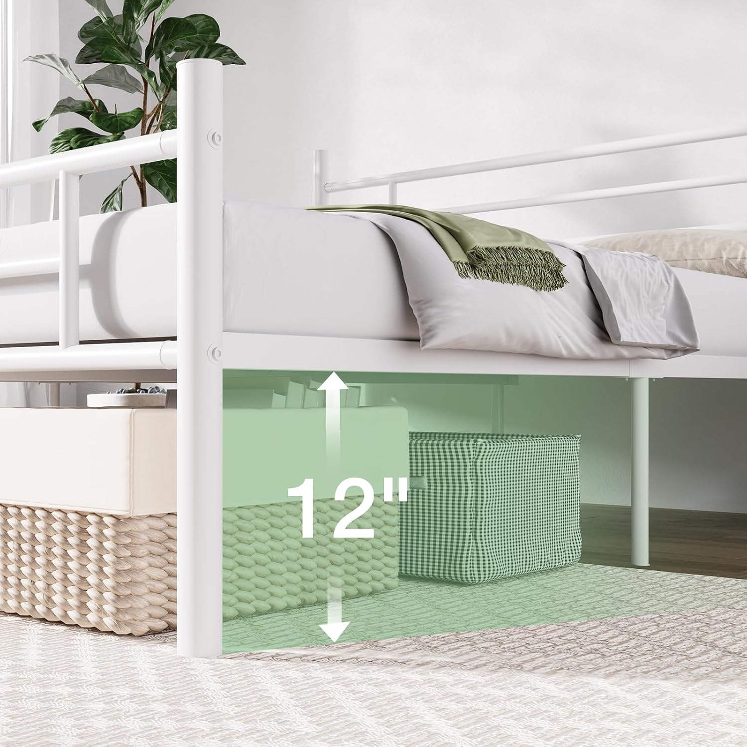 Novilla King Size Bed Frame with Headboard and Footboard, 14 Inch Metal Platform Bed Frame with Under Bed Storage, No Box Spring Needed, Strong Metal Slats Support, White
