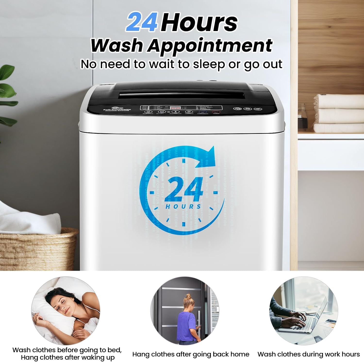 Nictemaw 20 lbs Portable Washer, 2.8 Cu.ft Fully Automatic Washing Machine with Dual Hot/Cold Inlets, 4 Wash Programs, 4 Water Levels & Drain Pump, Compact Laundry Washer for Apartment, RV, Dorm