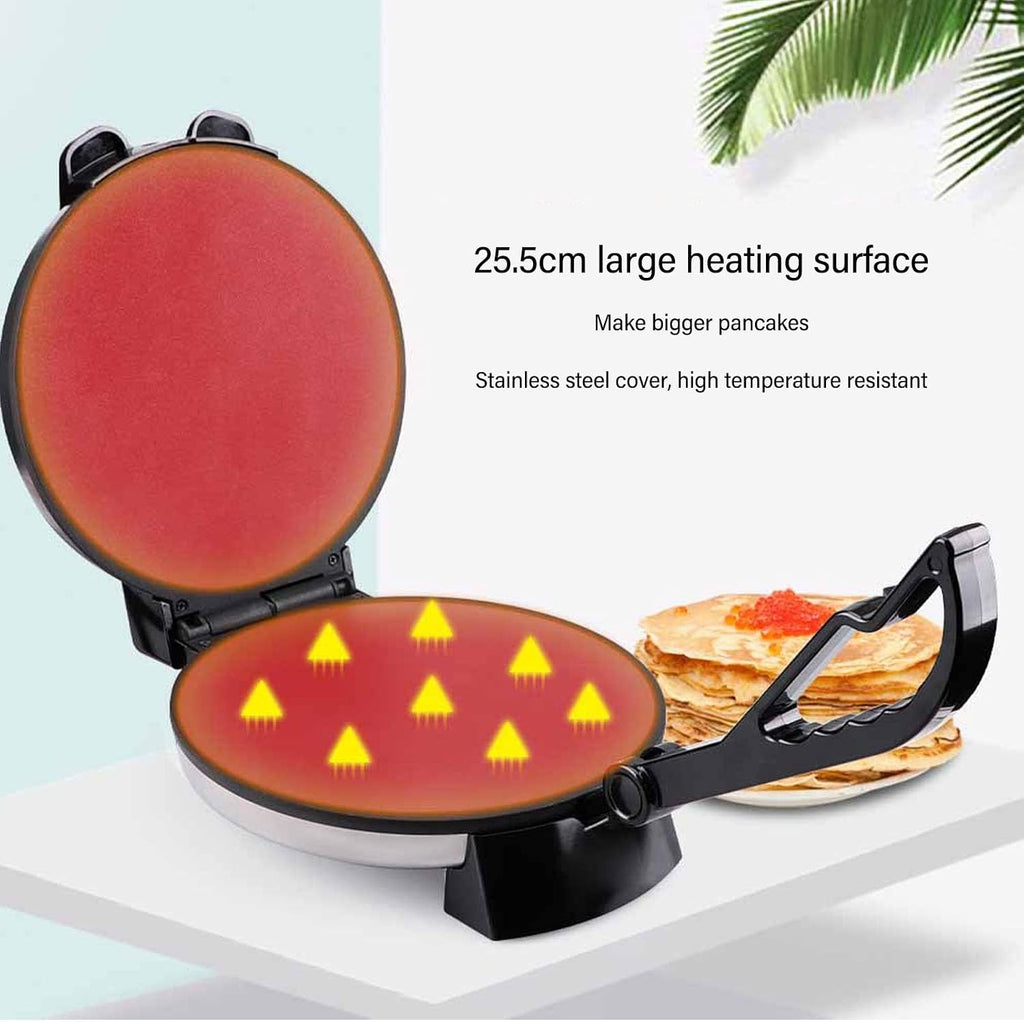 Tortilla Press 10 inch, Electric Tortilla Maker Knob Temperature Control Anti Stick Roti Maker Machine with Stainless Steel Cover