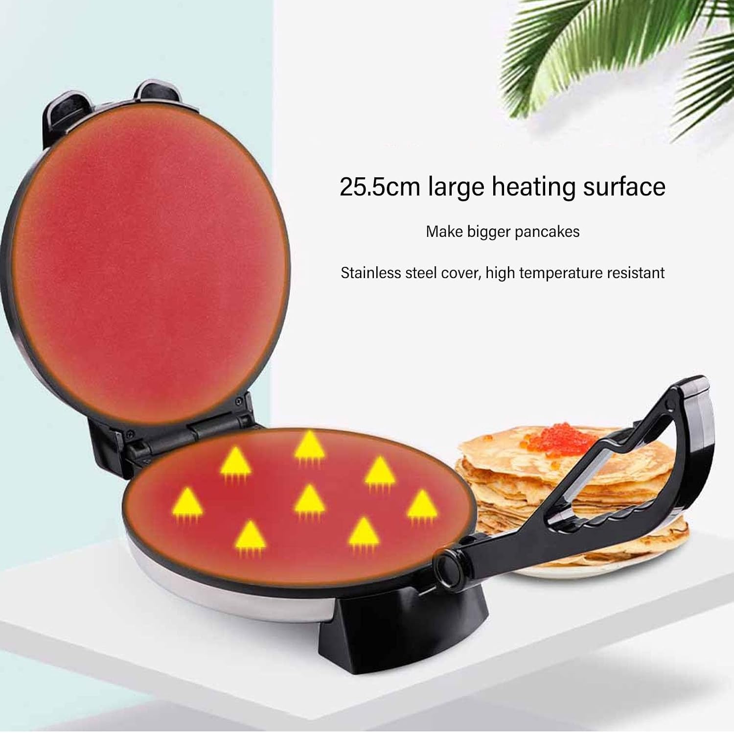 Tortilla Press 10 inch, Electric Tortilla Maker Knob Temperature Control Anti Stick Roti Maker Machine with Stainless Steel Cover